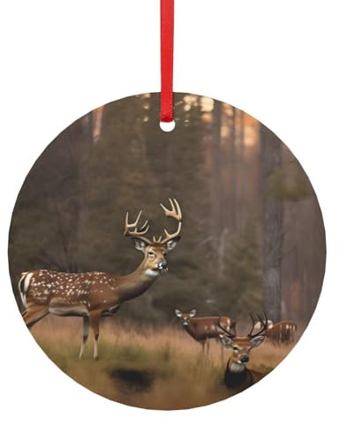 Hirschjagd, Metall, Hirsch, Jagd, Sublimation, Weihnachtsschmuck für Weihnachtsbaumdekoration, Anhänger mit Band, verschiedene Größen (klein, groß)