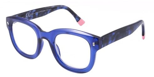 OuShiun Lesebrille mit Modischem Rahmen und Blaulichtfilter für Männer und Frauen, Federscharnier, Anti-Ermüdungs-Computer-Lesebrille, Blau 2,5