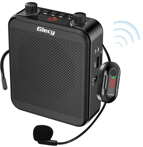 Giecy Portable Voice Amplifier with UHF Wrieless Microphone Headset, 30W Bluetooth Rechargeable Personal Voice Amplifier, PA System Speaker for Multiple Locations Classroom, Meetings and Outdoors