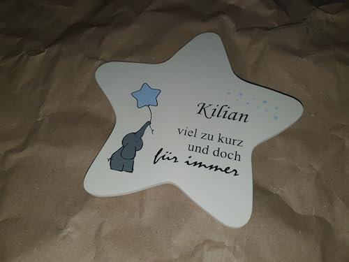 Sternenkind Andenken | Grabdeko für Sternenkind | wetterfester personalisierter Stern mit Elefant | kindgerechte Grabgestaltung