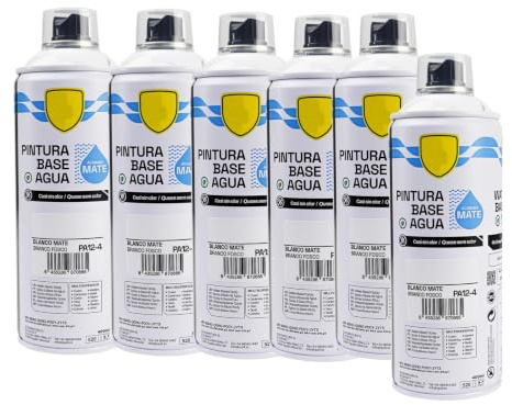 various Pintura en spray base agua 400 ml Blanco Mate, 6 uds | Para bricolaje, muebles y decoración; base agua, casi sin olor y multisuperficie para interior y exterior.