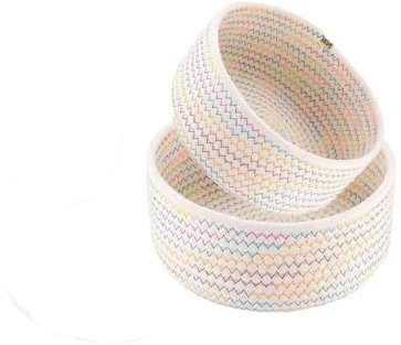 CUEMOON Juego de 2 cestas de almacenamiento de cuerda de algodón trenzadas, cestas de almacenamiento para cambiadores, organizadores para baño, habitación infantil, salón, apilable multiusos