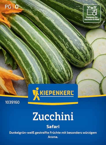 Kiepenkerl Zucchinisamen Safari 1039160 für 5 Pflanzen - Dunkelgrün gestreifte Zucchini-Samen, robust und festfleischig, Gemüsesamen ideal für Garten und Hochbeet