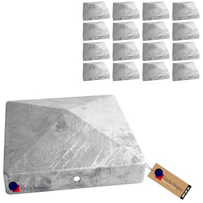 GeZu Impex Post Cap 101 x 101 mm Hot Dip Galvanised Set of 8 Pyramid Square Fence Post top caps Metal