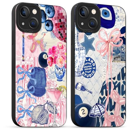 Yirlbey 2 Stück für iPhone 13 Hülle 6,1 Zoll Collage Handyhülle Aesthetic Motiv Schleifen Muster Design, Weiche Bunt Silikon TPU Bumper Ultra Dünn Kameraschutz Schutzhülle Mädchen Case