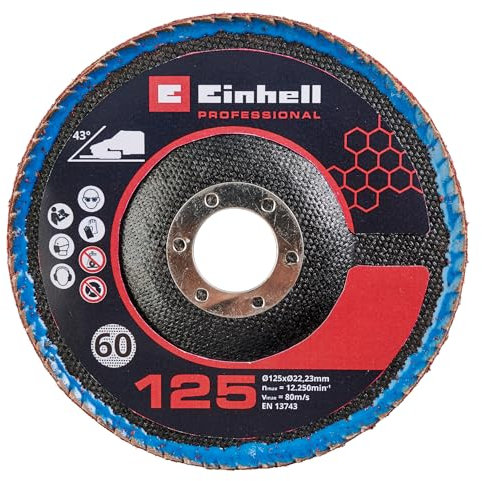 Original Einhell Kit de disques abrasifs à lamelles (accessoire pour meuleuses d’angle, 3 disques abrasifs bombés de grain 60, Ø 125 mm, pour meuleuses d’angle de Ø 125 mm)