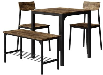 Vicco Esstisch-Set Fyrk, Schwarz/Eiche rustikal, 70 x 70 cm 4 Teile