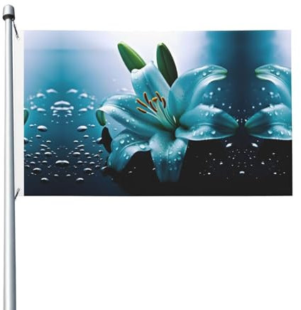 Blaugrüne Lilien-Flagge, 90 x 152 cm, 100 % Polyester, 90 x 152 cm, leicht, lebendig