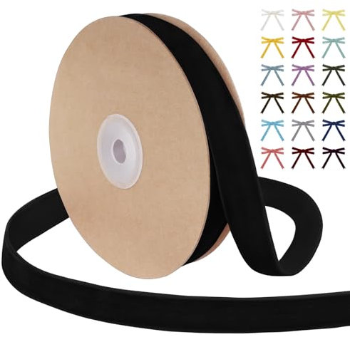 Uiopa Samtband Schwarz 15mm Breit, 9m Geschenkband Samt Band, Schleifenband Schwarz Ribbon Dekoband für Geschenkverpackung, Kränze, Hochzeit, Party, DIY Handwerk
