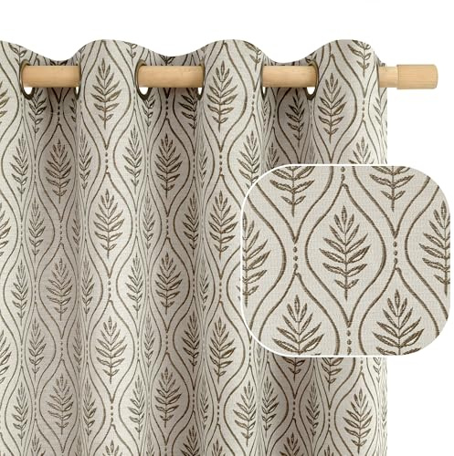 BGment Boho-Leinen-Vorhänge mit Blattmuster, 228,6 cm lang, 2 Paneele, Landhausstil, Braun