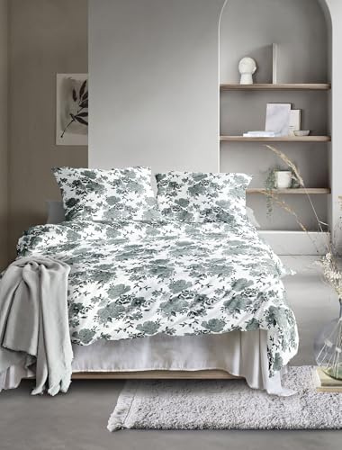 Irisette Easy Soft-Seersucker Bettwäsche 135x200 Blüten Salbei weiß 8618-30