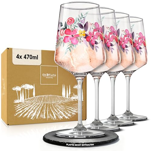 ElbFuchs® Aperitifgläser (4x470 ml) Serie Rosé Garden [GESCHENKIDEE] Spülmaschinenfest & robust, Bunte Wein- und Cocktailgläser beliebt für Spritz-Getränke, Hugo, Negroni, Limoncello, u.v.m.