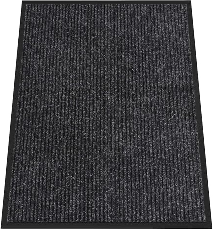 HOMEK Indoor Outdoor Door Mat, 90 x 120 cm Heavy Duty Doormat | Non Slip Front Dirt Trapper for Entryway, Commercial Floor Mat, Outdoor Entrance Rug, Black
