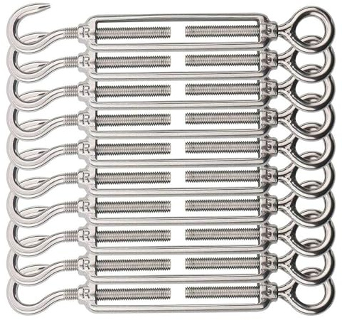 Anhoer 10 Stück M5 Spannschloss 304 Edelstahl Drahtspanner Seilspanner Verstellbare Haken und Öse Spannschlossspanner Drahtseil Spanner für Rankhilfe Gartendraht Seilsystem (OC-Typ, Silber, M5)