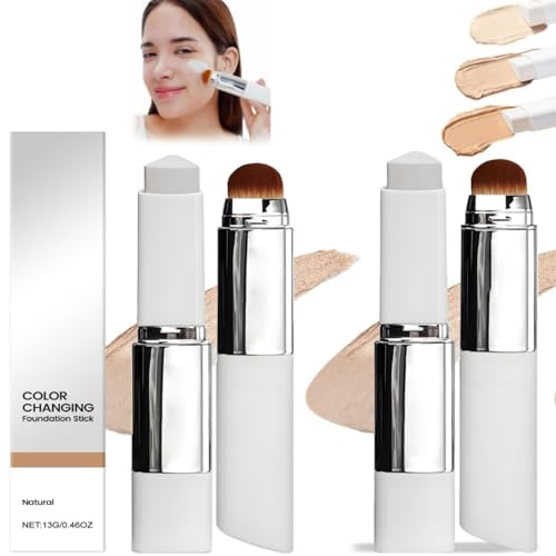 Foundation mit Farbwechsel, weiße koreanische Creme, Farbwechsel, Foundation-Stick, Creme, mit Pinsel, feuchtigkeitsspendend, Hautfarbe (natürlich)