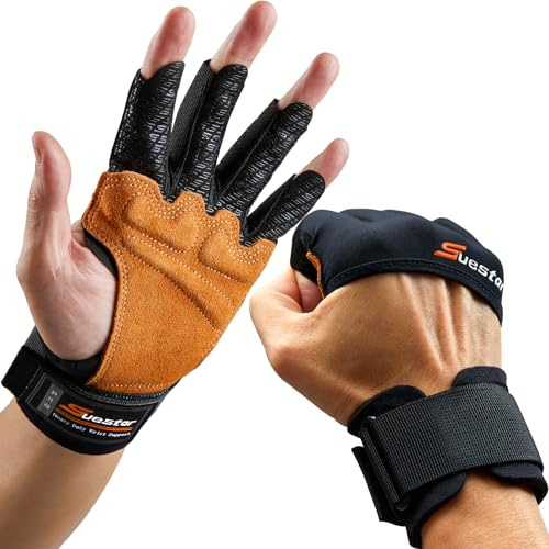 SueStar Gym Gloves Weight Lifting Gloves with Wrist Support for Men & Women - Full Palm Protection, Silicone Grip, 3/4 Finger Cover - Ideal for Weightlifting, Deadlifts & Gym Workouts
