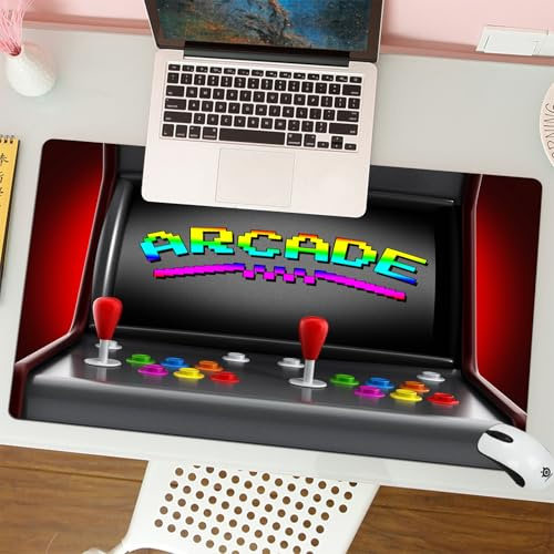 QRFASFZO Mouse Pad 31.5 × 12 inch Extended Large Mouse Mat Desk Pad, Stitched Edges Mousepad,Non-Slip Rubber Base,Video Games Arcade Machine Retro Gaming Fun Joystick Vintage 80's,Gaming Mouse Pad XL
