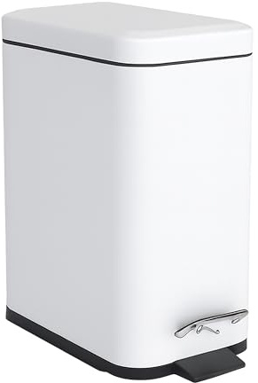Relaxdays Mülleimer Bad, 5 Liter, Kosmetikeimer mit Soft-Close, Matte Optik, entnehmbarer Inneneimer, Treteimer, weiß