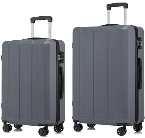 YONSLY Premium Reisekoffer TSA-Schloss,YKK-Reißverschluss Hartschalen-Koffer Trolley Kabinenkoffer Rollkoffer Suitcase Handgepäck 4 Rollen (Grau, L-XL-Set)