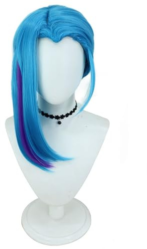 AYIMEIS Jinx Cosplay Perücke Blau Pferdeschwanz Länge 37cm Anime Arcane 2 Verkleidung Jinx Wig Halloween Karneval Party Kostüm Zubehör Anime Perücke Erwachsene