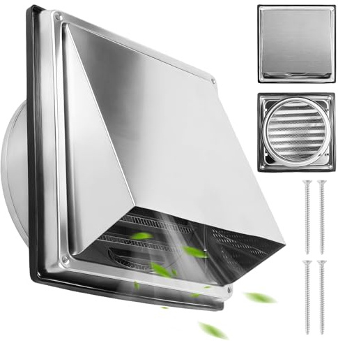 Grille de protection contre les intempéries de 150 mm en acier inoxydable, grille de ventilation en acier inoxydable avec grille anti-insectes, grille d'aération en acier inoxydable avec joint en