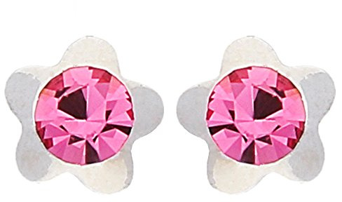 LÖB 750 Weißgold vergoldet Ohrstecker Blume Zirkonia Stein Silber Rosa Damen Ohrringe Rund Klein Glitzer Strass Bluten Form Mini Stecker Pink