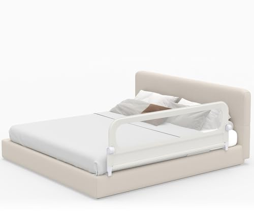 COSTWAY Bettgitter klappbar, 180 x 60 cm Bettschutzgitter mit abnehmbarem Oxford-Bezug, U-förmigem Gestell & Gurt, Kinderschutzgitter, Rausfallschutz für Kinderbett Elternbett Boxspringbett (Weiß)