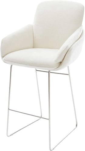 DELIFE Barstuhl Luan-Flex Kufengestell Edelstahl Silberfarben Bouclé Soft Beige