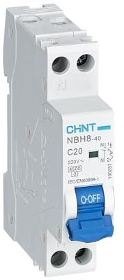 CHINT 70018 NBH8-INTERRUTTORE MAGNETOTERMICO 1P+N 20A CURVA C 4, 5KA 1MOD 190237