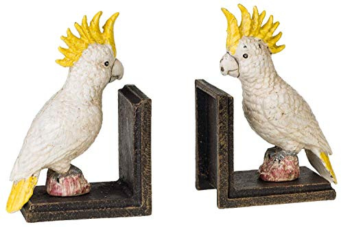 2 Buchstützen Buchständer Kakadu Vogel Figur Skulptur Eisen 18cm Antik-Stil