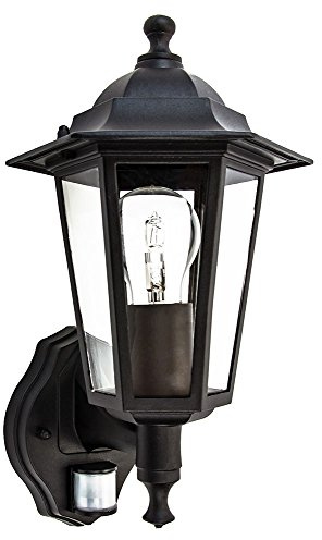 Happy Homewares Traditional Sensor Controlled Outdoor Lantern Wall Light Fitting in Matt Black