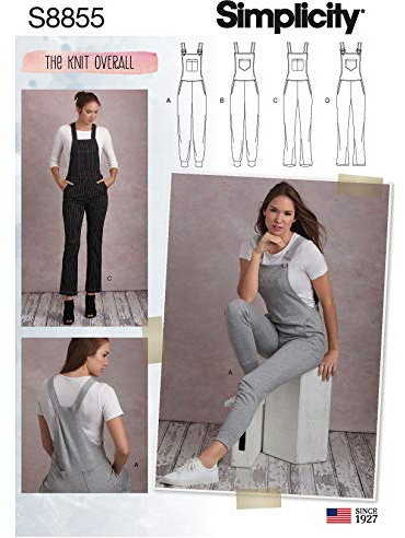 Simplicity Misses Easy Sewing Pattern S8855 Overalls, Paper, Multicoloured, 14-16-18-20-22