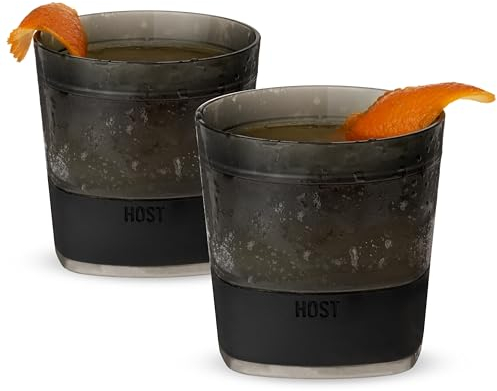 Host Freeze Cooling Cups for Whiskey, Bourbon, and Scotch, Freezer Gel Chiller Double Wall Tumblers 9 oz (266ml), Set of 2, Smoke