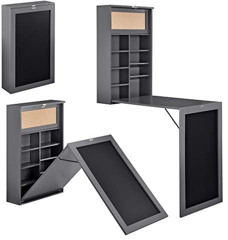 [en.casa] Wandklapptisch Kläppen Wandschreibtisch Küchentisch Schreibtisch mit Regal klappbar platzsparend Dunkelgrau