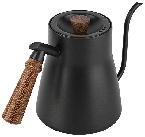 Fdit 850ml Edelstahl-Schwanenhals Teekessel über Kaffee Wasserkocher mit Holzgriff Tropfen (1#)