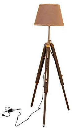 Floor lamp with stand, tripod in grey painted wood and silver metal frame