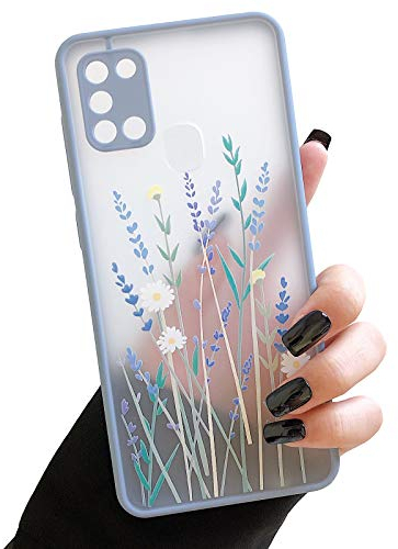 ZTOFERA Hülle für Samsung A21S, Durchscheinend Liquid Silikon Hülle mit Blume Design, Weich Flexibel Anti-Kratzer Schutzhülle für Samsung Galaxy A21S - Lila