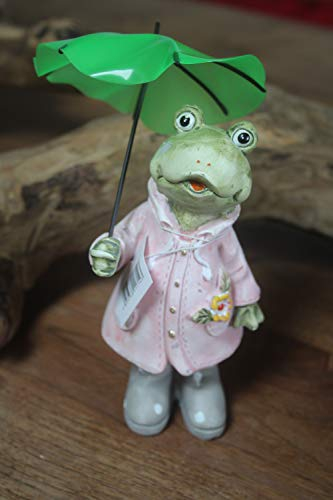 Frosch Gerda aus Resin, mit Schirm, Höhe Frosch 14 cm, Dekofigur Frosch mit Schirm