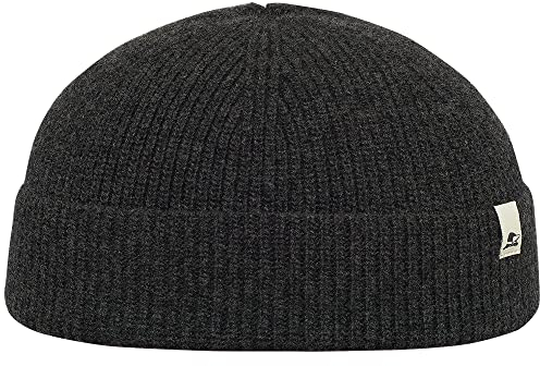 Sterkowski Duke Strickmütze | Merinowolle und Recyceltem Kaschmir Beanie für Herren und Frauen | Rippenrand Stil Wintermütze Herren Beanie Mütze Herren Fisherman Beanie 54-62 cm Grau
