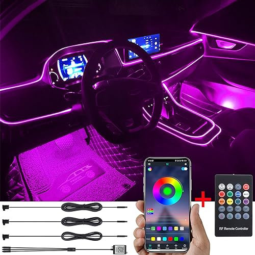 TABEN Auto Umgebungsbeleuchtung Kit - 4m Glasfaser, 64 Farben, RF Fernbedienung + Bluetooth APP Steuerung, USB Atmosphäre Licht, DIY 16 Millionen RGB Mehrfarbig Sound Musik Sync Innenbeleuchtung