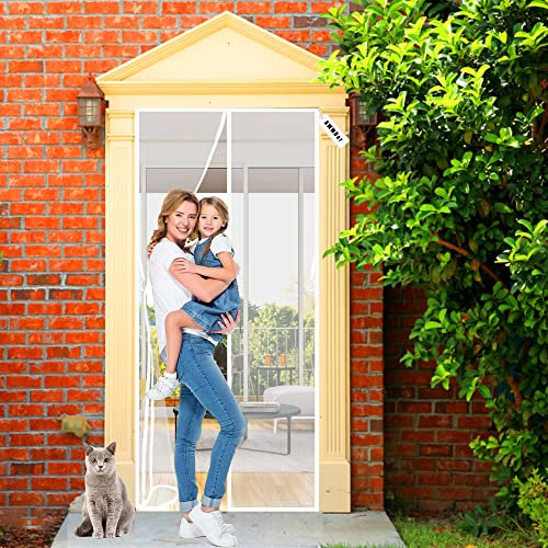 Mosquito Net for Doors, 130 x 230 cm Anti-Mosquito Magnetic Net Gauze Curtain,Without Drilling Top to Bottom Seal Automatically,for Patio and Balcony White