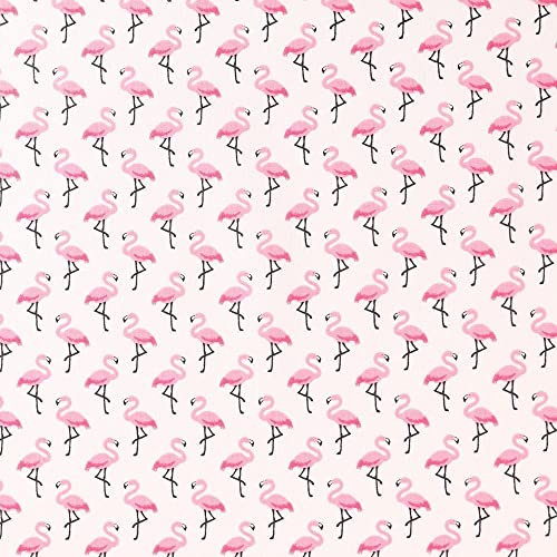 Craftine Tissu Coton Enduit Flamants Roses sur Fond Ecru - par 50 cm