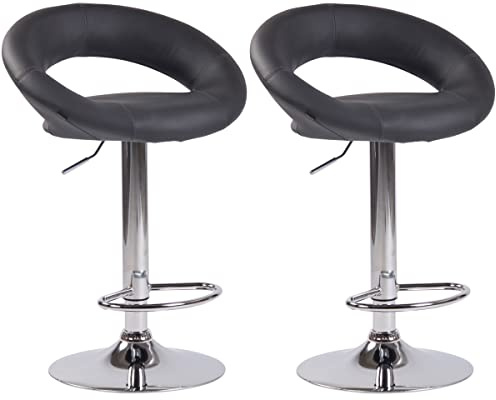 CLP 2er Set Barhocker Olinda Kunstleder I Thekenhocker Höhenverstellbar I Barstühle Mit Fußstütze I Tresenstühle Mit Trompetenfuß Metall, Farbe:grau, Gestell Farbe:Chrom