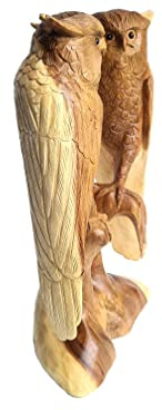 Windalf Zwei Eulen Kiaya 50 cm Natur Garten Deko Holzfigur Handarbeit