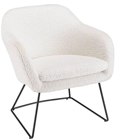 MACABANE Agathe - Fauteuil Urban Tissu Bouclette Blanc Pieds évasés métal Noir