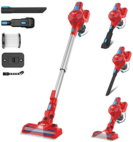 INSE Akku Staubsauger, Kabelloser Staubsauger mit 160W/18KPa, 4-in-1 Wiederaufladbar Staubsauger Kabellos mit LED Elektrobürste, bis zu 45 Min, Geeignet für Auto, Tierhaare, Teppich