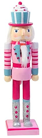 TEBI 14-Zoll-Holz-Weihnachts-Nussknacker-Soldat-Ornamente rosa Glitzerfigur Spielzeug für Weihnachtsdekorationen Regale Tische traditionelle Nussknacker-Figur