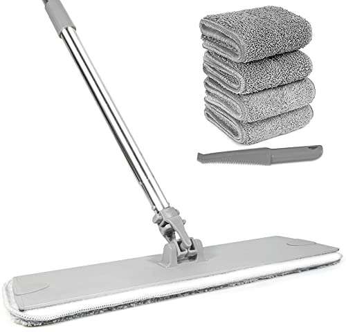 18 Professional Microfiber Mop Floor Cleaning mop, Flat Mop with Stainless Steel Handle,4 Reusable Washable Mop Pads and mop Pads Brush,Microfiber Mop for Hardwood (I18 Professional Microfiber Mop)