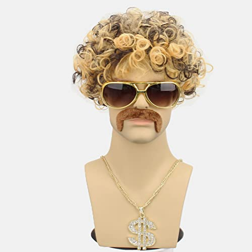 FALAMKA Herren Perücke 70er Afro Perücke hippie Blonde Perücke