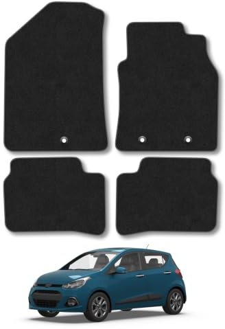Fits Hyundai i10 (2014-2020) Carpet Car Mats | Grey Edge Trim Tailored Fit Floor Mats Full Coverage Protection Accessories Easy Clean Anti Slip Made in the UK